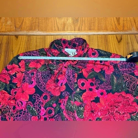 Vintage red floral button down blouse size:L. Antels MXM - Picture 4 of 6